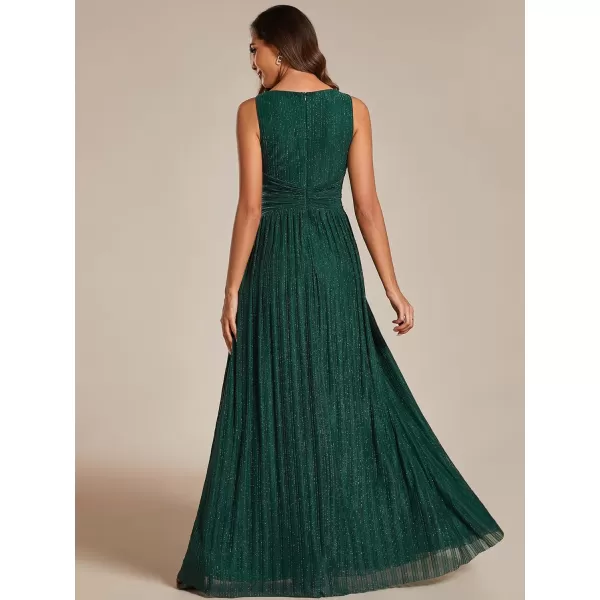 imageEverPretty Womens Glitter Sleeveless V Neck ALine Pleated Waist Evening Gowns 02133Deep Green