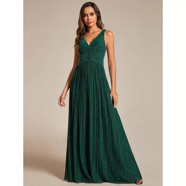 imageEverPretty Womens Glitter Sleeveless V Neck ALine Pleated Waist Evening Gowns 02133Deep Green