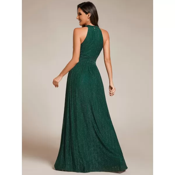 imageEverPretty Womens Halter Neck Summer Formal Dresses Sleeveless Pletaed Floor Length Glitter Evening Dresses 41961Dark Green