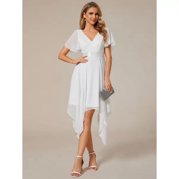 imageEverPretty Womens Irregular Hem Short Sleeve V Neck A Line Tea Length Cocktail Dresses 02040Cream