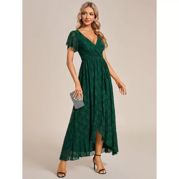 imageEverPretty Womens Lace V Neck Ruffles Sleeves Pleated Empire Waist ALine Maxi Formal Dresses 01489Green