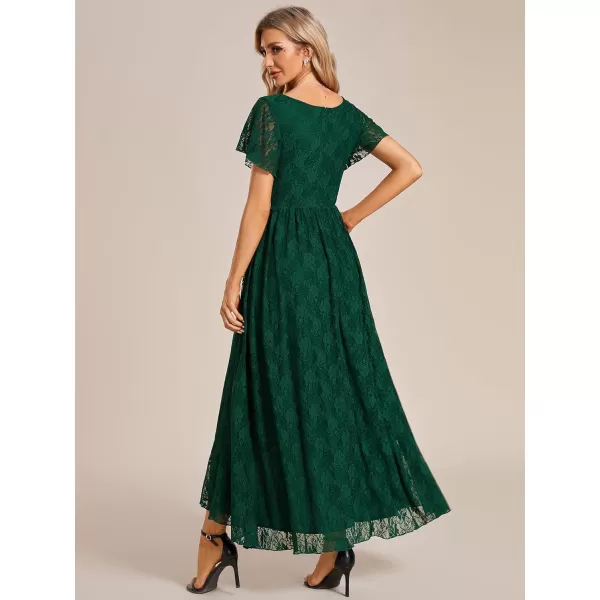 imageEverPretty Womens Lace V Neck Ruffles Sleeves Pleated Empire Waist ALine Maxi Formal Dresses 01489Green