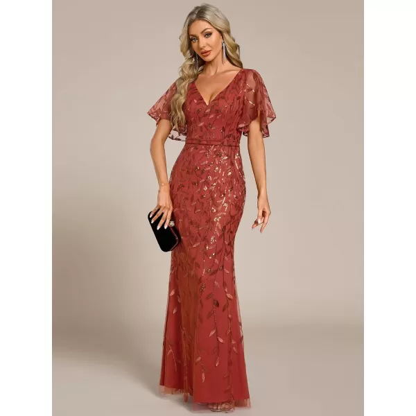 imageEverPretty Womens Ruffles Sleeves Sequin Embroidery Evening Mother of The Bride Dress 00692Burnt Orange