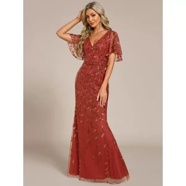 imageEverPretty Womens Ruffles Sleeves Sequin Embroidery Evening Mother of The Bride Dress 00692Burnt Orange