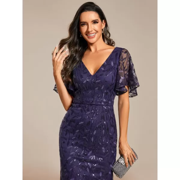 imageEverPretty Womens Ruffles Sleeves Sequin Embroidery Evening Mother of The Bride Dress 00692Deep Purple