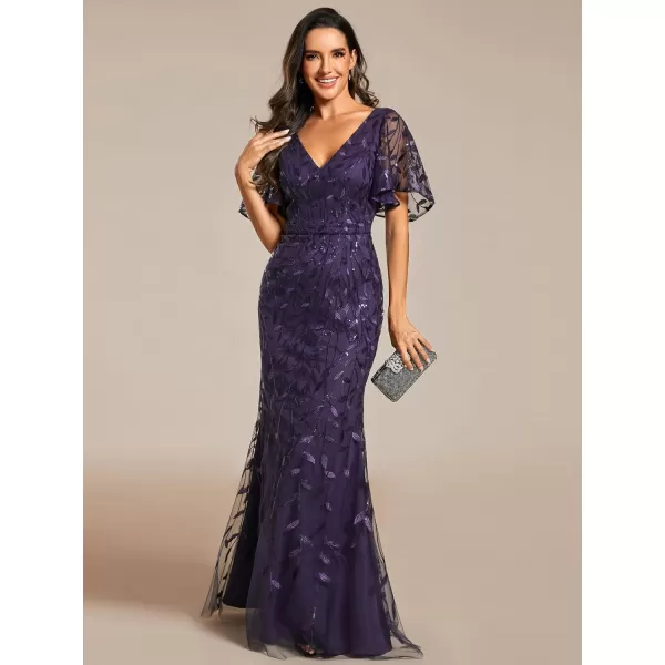 imageEverPretty Womens Ruffles Sleeves Sequin Embroidery Evening Mother of The Bride Dress 00692Deep Purple