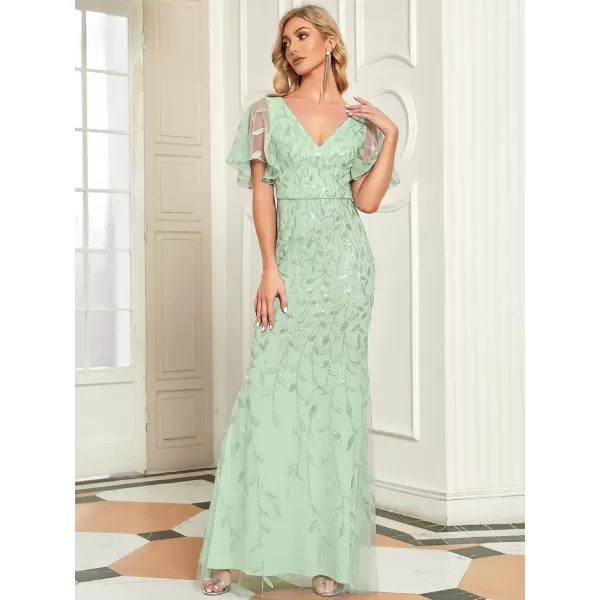 imageEverPretty Womens Ruffles Sleeves Sequin Embroidery Evening Mother of The Bride Dress 00692Mint Green