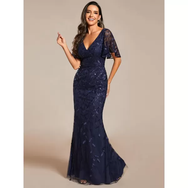 imageEverPretty Womens Ruffles Sleeves Sequin Embroidery Evening Mother of The Bride Dress 00692Navy Blue