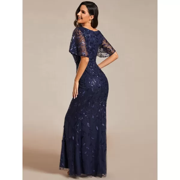 imageEverPretty Womens Ruffles Sleeves Sequin Embroidery Evening Mother of The Bride Dress 00692Navy Blue