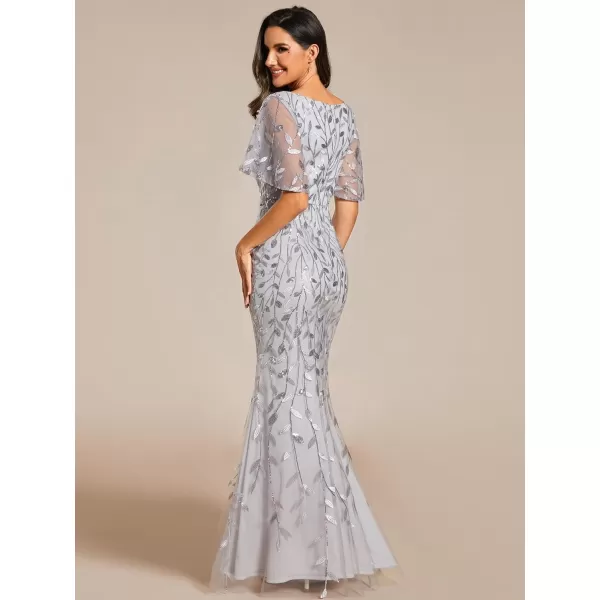 imageEverPretty Womens Ruffles Sleeves Sequin Embroidery Evening Mother of The Bride Dress 00692Silver