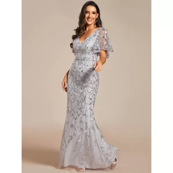 imageEverPretty Womens Ruffles Sleeves Sequin Embroidery Evening Mother of The Bride Dress 00692Silver