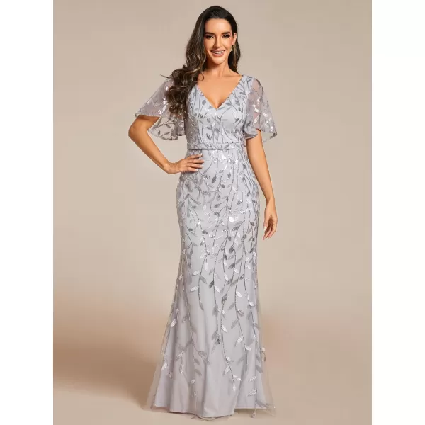 imageEverPretty Womens Ruffles Sleeves Sequin Embroidery Evening Mother of The Bride Dress 00692Silver