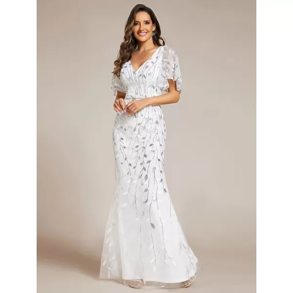 imageEverPretty Womens Ruffles Sleeves Sequin Embroidery Evening Mother of The Bride Dress 00692White