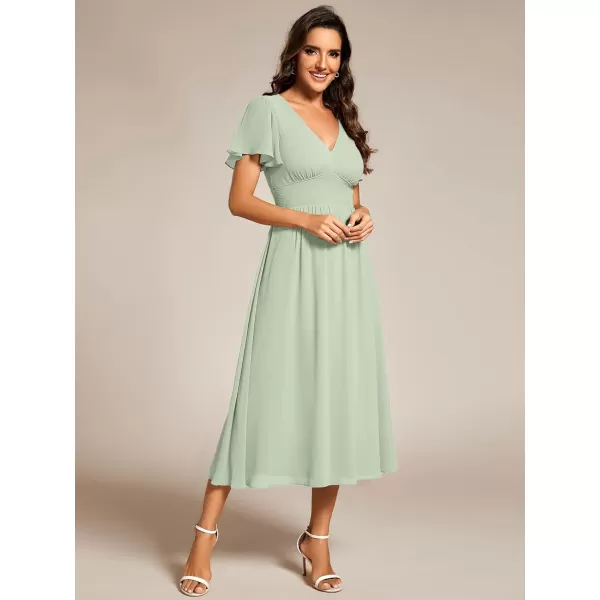 imageEverPretty Womens V Neck Elegant Party Dress Short Sleeve Pleated Formal Dresses for Wedding Guest Dresses 02155Mint Green