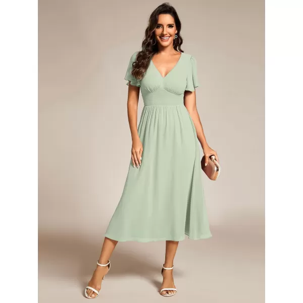 imageEverPretty Womens V Neck Elegant Party Dress Short Sleeve Pleated Formal Dresses for Wedding Guest Dresses 02155Mint Green