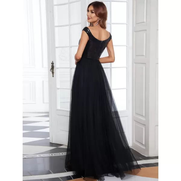 imageEverPretty Womens V Neck Sequin Tulle A Line Evening Formal Dress 0277Black