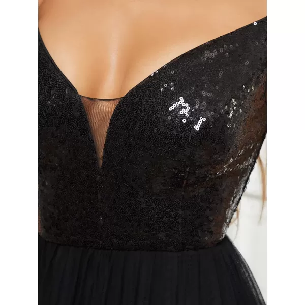 imageEverPretty Womens V Neck Sequin Tulle A Line Evening Formal Dress 0277Black