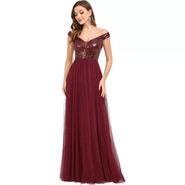 imageEverPretty Womens V Neck Sequin Tulle A Line Evening Formal Dress 0277Burgundy