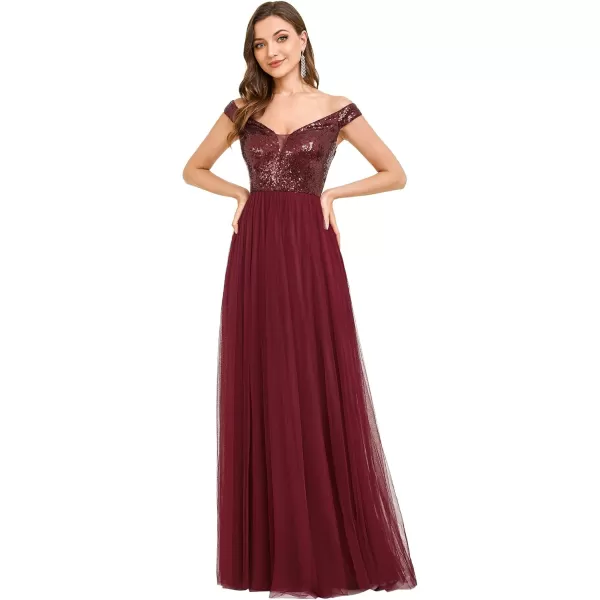 imageEverPretty Womens V Neck Sequin Tulle A Line Evening Formal Dress 0277Burgundy