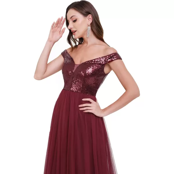 imageEverPretty Womens V Neck Sequin Tulle A Line Evening Formal Dress 0277Burgundy