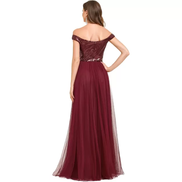 imageEverPretty Womens V Neck Sequin Tulle A Line Evening Formal Dress 0277Burgundy