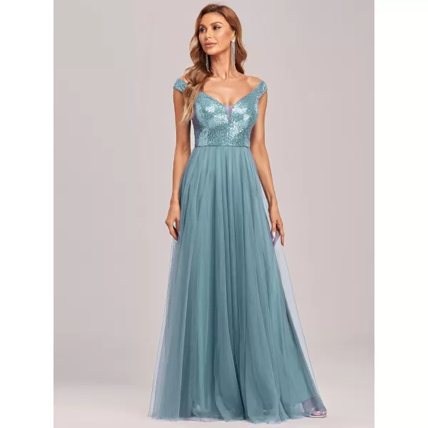 imageEverPretty Womens V Neck Sequin Tulle A Line Evening Formal Dress 0277Demin Blue