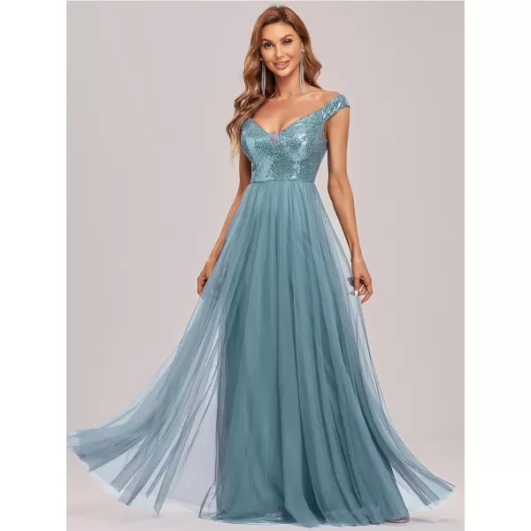 imageEverPretty Womens V Neck Sequin Tulle A Line Evening Formal Dress 0277Demin Blue