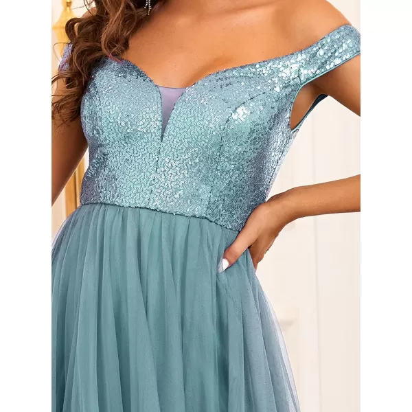 imageEverPretty Womens V Neck Sequin Tulle A Line Evening Formal Dress 0277Demin Blue