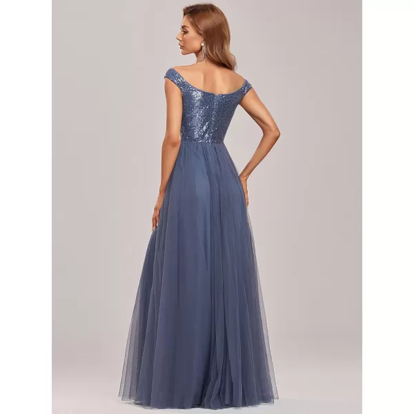 imageEverPretty Womens V Neck Sequin Tulle A Line Evening Formal Dress 0277Dusty Navy