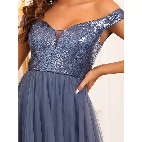 imageEverPretty Womens V Neck Sequin Tulle A Line Evening Formal Dress 0277Dusty Navy