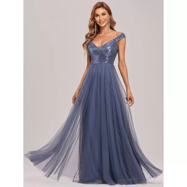 imageEverPretty Womens V Neck Sequin Tulle A Line Evening Formal Dress 0277Dusty Navy