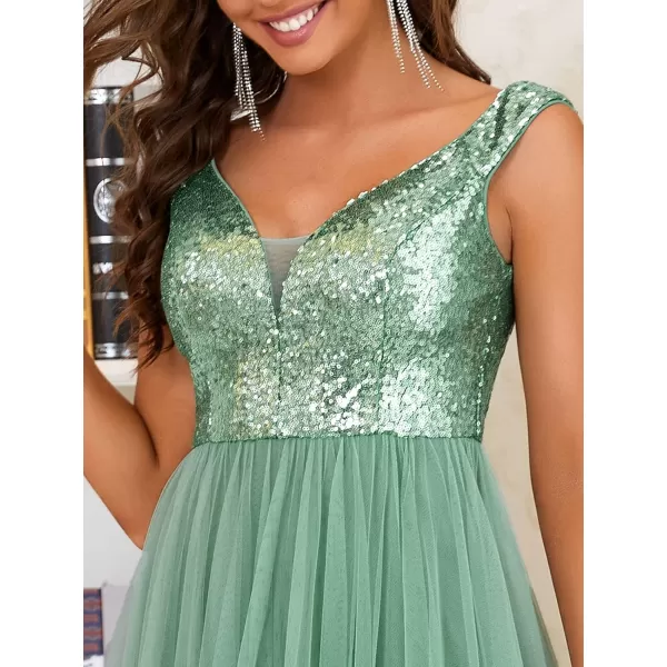 imageEverPretty Womens V Neck Sequin Tulle A Line Evening Formal Dress 0277Mild Green