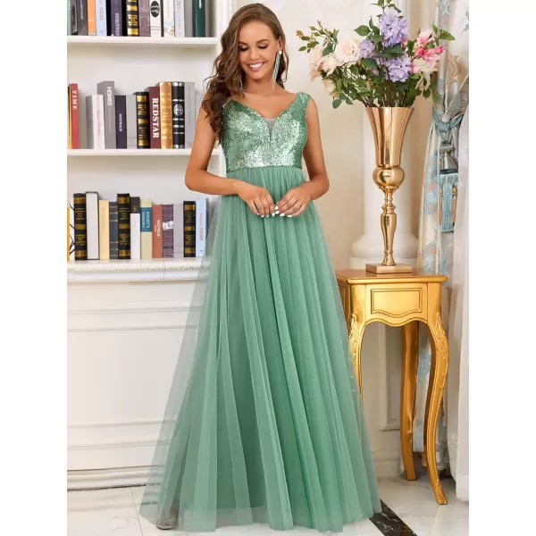 imageEverPretty Womens V Neck Sequin Tulle A Line Evening Formal Dress 0277Mild Green