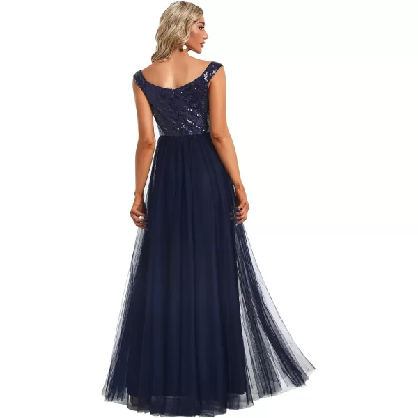 imageEverPretty Womens V Neck Sequin Tulle A Line Evening Formal Dress 0277Navy Blue