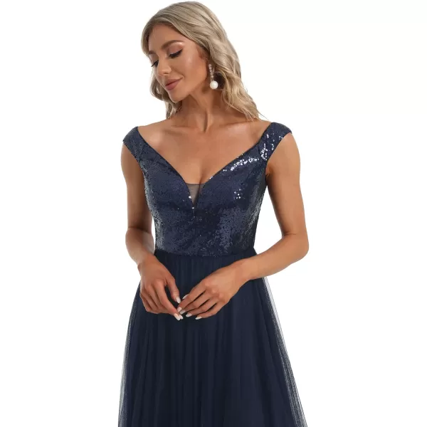 imageEverPretty Womens V Neck Sequin Tulle A Line Evening Formal Dress 0277Navy Blue