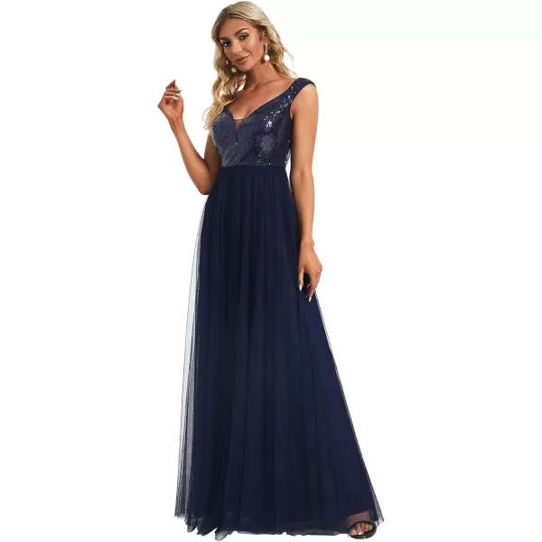 imageEverPretty Womens V Neck Sequin Tulle A Line Evening Formal Dress 0277Navy Blue