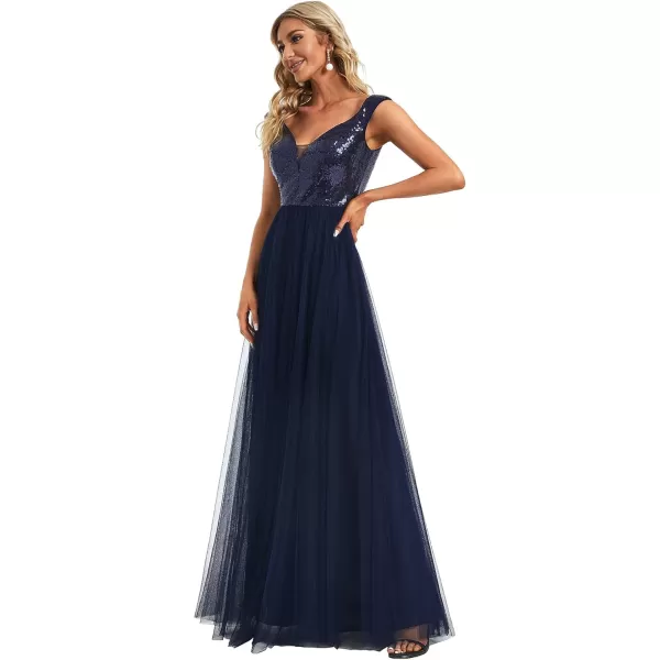 imageEverPretty Womens V Neck Sequin Tulle A Line Evening Formal Dress 0277Navy Blue