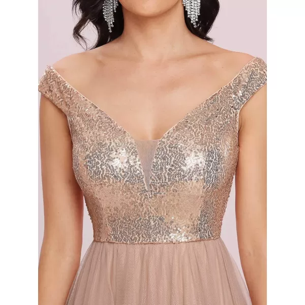 imageEverPretty Womens V Neck Sequin Tulle A Line Evening Formal Dress 0277Rose Gold