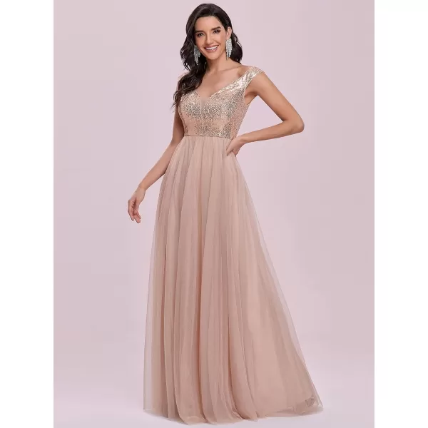 imageEverPretty Womens V Neck Sequin Tulle A Line Evening Formal Dress 0277Rose Gold