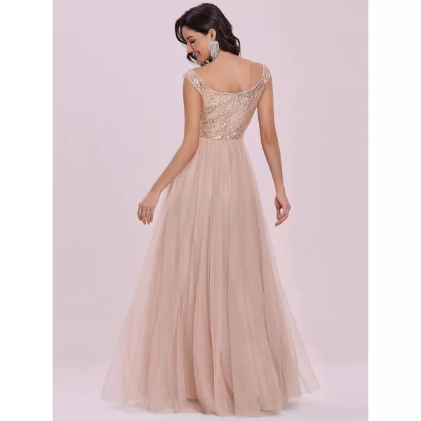 imageEverPretty Womens V Neck Sequin Tulle A Line Evening Formal Dress 0277Rose Gold