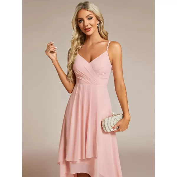 imageEverPretty Womens V Neck Sleeveless High Low Summer Dresses Chiffon Midi Formal Dress for Wedding Guest 21926Pink