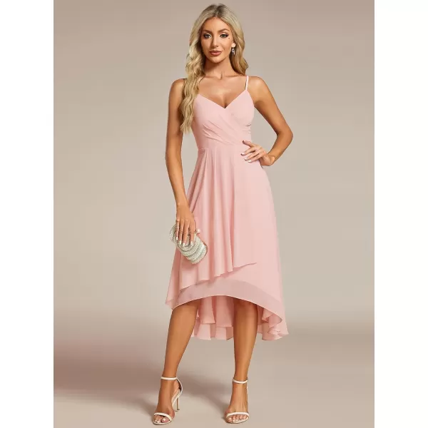 imageEverPretty Womens V Neck Sleeveless High Low Summer Dresses Chiffon Midi Formal Dress for Wedding Guest 21926Pink