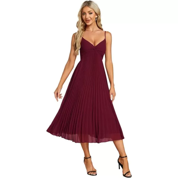 imageEverPretty Womens A Line Sling Semi Formal Dresses Sleeveless Pleated Midi Tea Dress 02116Burgundy