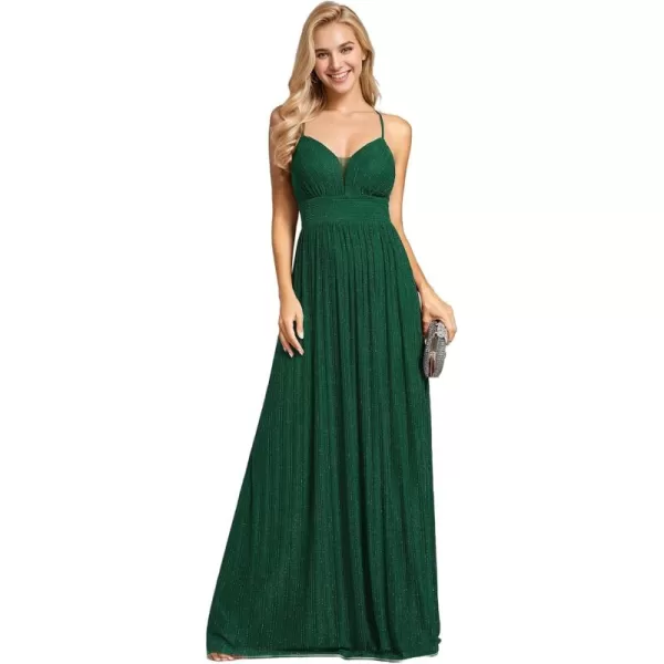 imageEverPretty Womens A Line V Neck Backless Glitter Pleated Sleeveless Maxi Evening Dresses 21961Dark Green