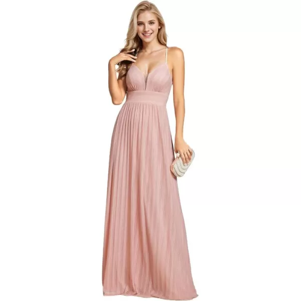 imageEverPretty Womens A Line V Neck Backless Glitter Pleated Sleeveless Maxi Evening Dresses 21961Pink