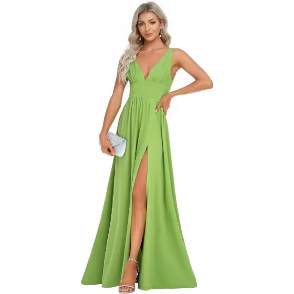 imageEverPretty Womens Bridesmaid Dresses Deep VNeck Sleeveless Side Slit Floor Length Wedding Guest Dress 0168BAvocado Green