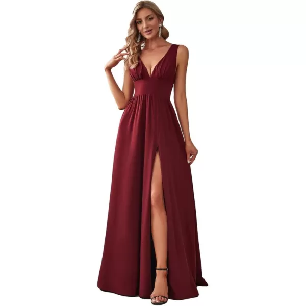 imageEverPretty Womens Bridesmaid Dresses Deep VNeck Sleeveless Side Slit Floor Length Wedding Guest Dress 0168BBurgundy