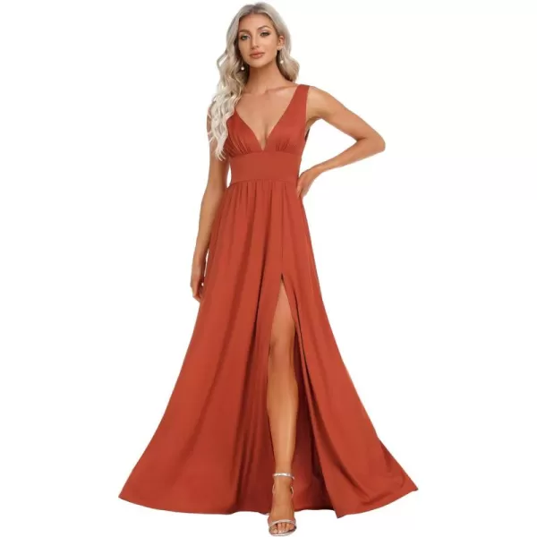 imageEverPretty Womens Bridesmaid Dresses Deep VNeck Sleeveless Side Slit Floor Length Wedding Guest Dress 0168BBurnt Orange