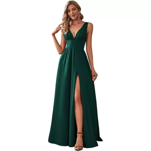 imageEverPretty Womens Bridesmaid Dresses Deep VNeck Sleeveless Side Slit Floor Length Wedding Guest Dress 0168BDark Green