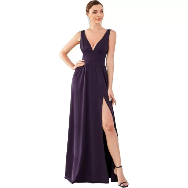 imageEverPretty Womens Bridesmaid Dresses Deep VNeck Sleeveless Side Slit Floor Length Wedding Guest Dress 0168BDeep Purple